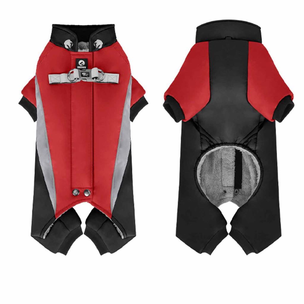 and winter pet clothing: Warm and fleece, four-legged dog coat, cotton jacket, reflective dog clothes that can the dog