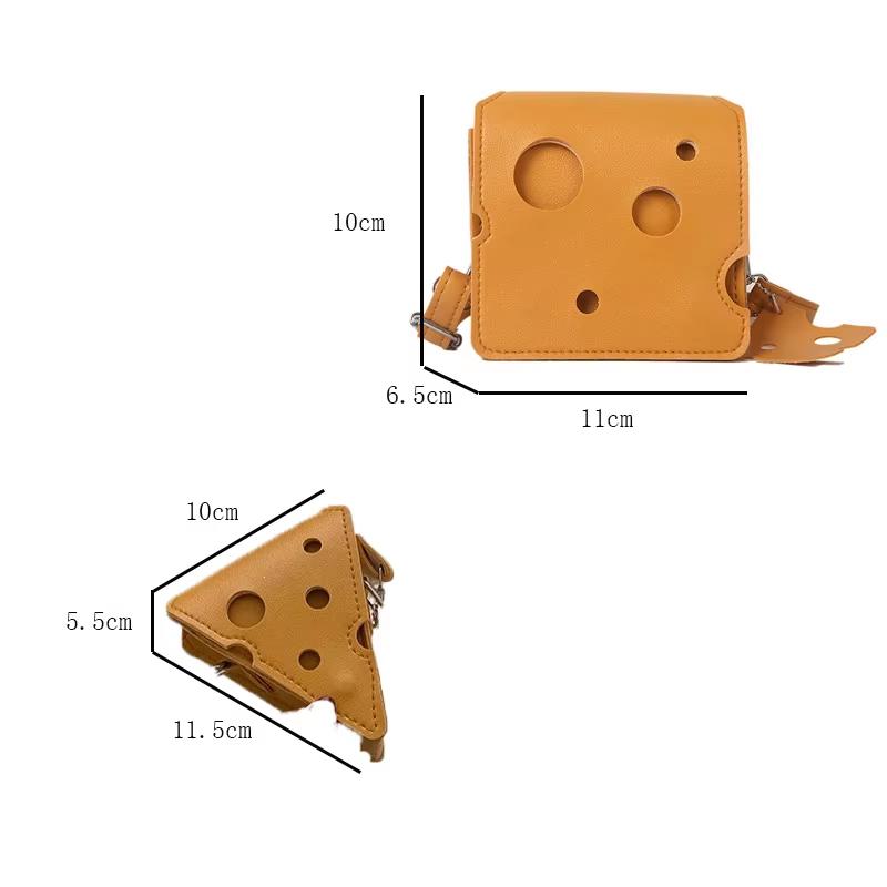 Women'S Triangle And Square Cheese Shaped Mini Pu Leather Bags Cute Earphone Lipstick Purses Handbags Crossbody Shoulder Bag