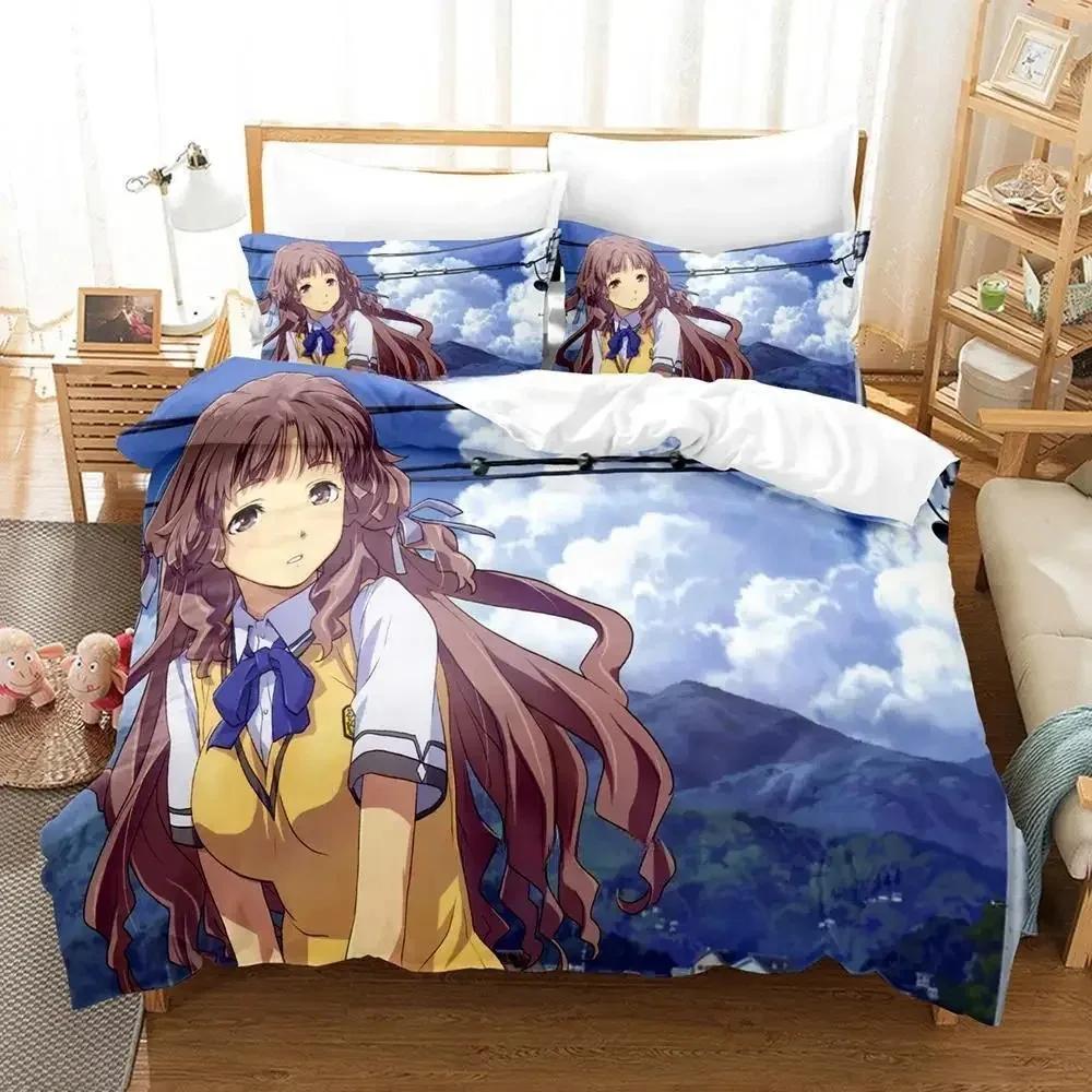 New Kawaii Waiting In The Summer Bedding Set Cartoon Anime Three-Piece Set Adult Kid Bedroom Duvet Cover Sets Twin Bedding Set
