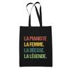 Tote Bag - PLANETEE - The Pianist Goddess Legend Vintage - Cotton - Printed In France - Black