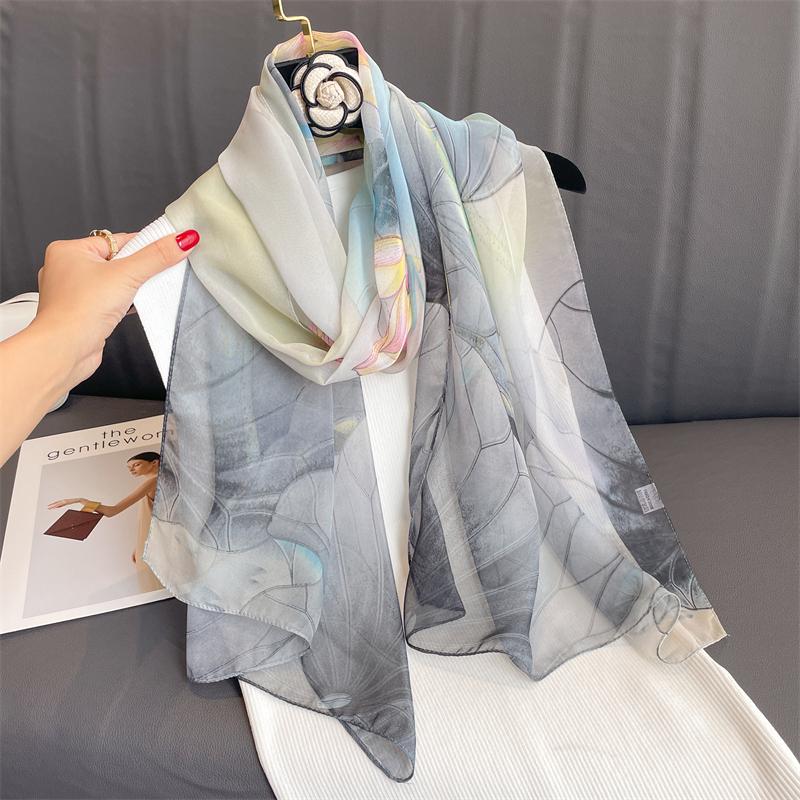 Luxury Brand Women Beach Scarf Georgette Silk Shawls Design Print Headband Female Summer Headband Wraps Sunscreen Hijab 2023