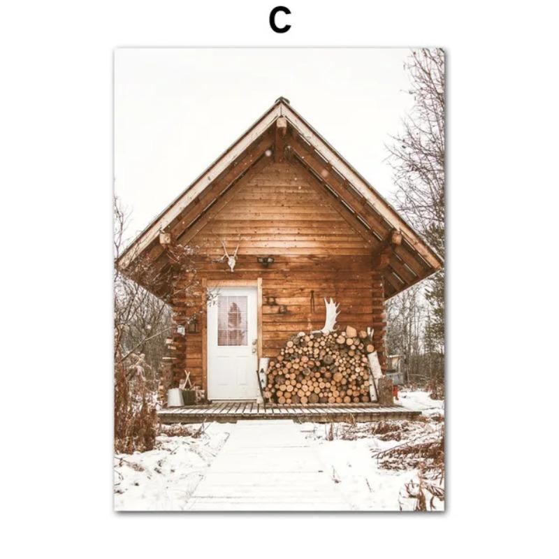 Snow Animals Leaves Forest Winter Nature Scenery Canvas Painting Wall Art Posters and Prints Living Room Bedroom Home Decor Gift