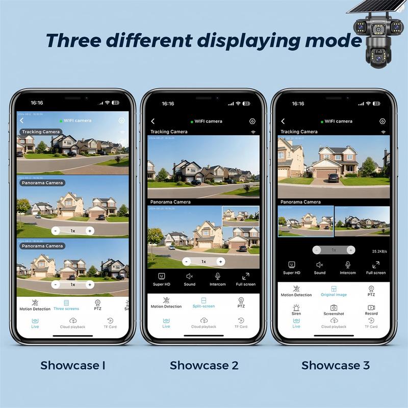 15MP 8K 360 Grad Wifi Solar IP-Kamera Drei Linsen Außen IP66 Wasserdicht Nachtsicht Zwei-Wege-Audio Personenerkennung Sicherheitskamera CCTV-Überwachung
