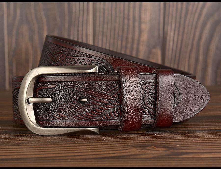 Men's Eagle Carved Wholecut Cowhide Belt - Casual Pin Buckle for Jeans