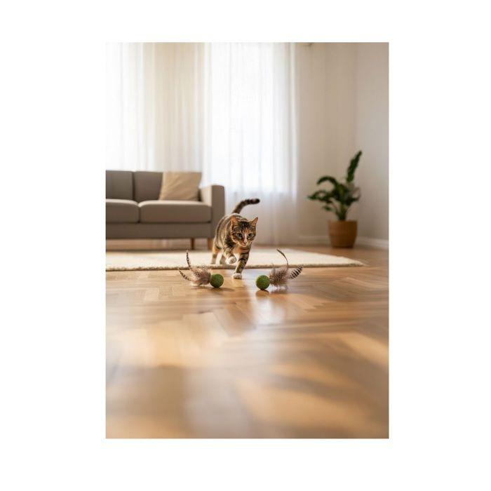 Jouet pour chat - EDEN - Katti - Balle de cataire - Avec plumes - Lot de 2
