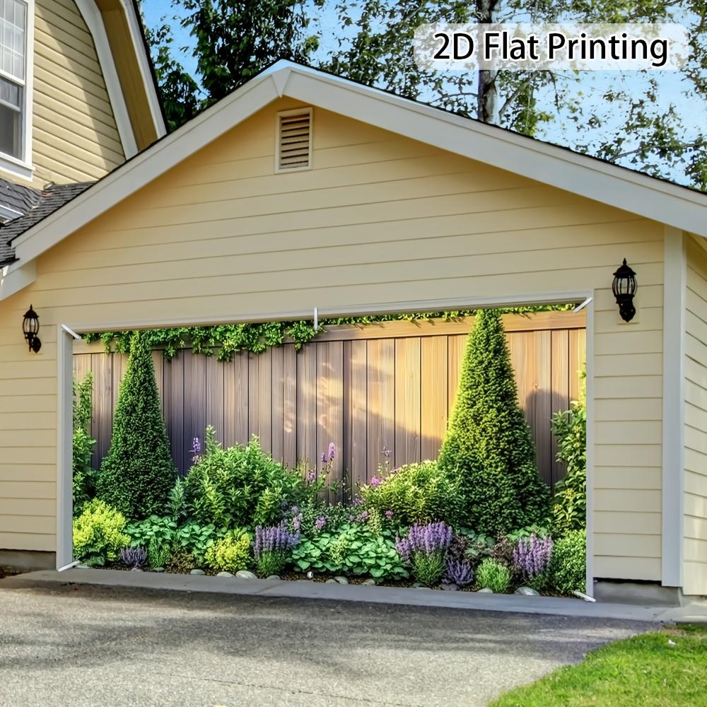 Un banner piatto 2D per porta del garage con il tema del sereno paesaggio del Giardino di Giada, decorazione murale interna del giardino