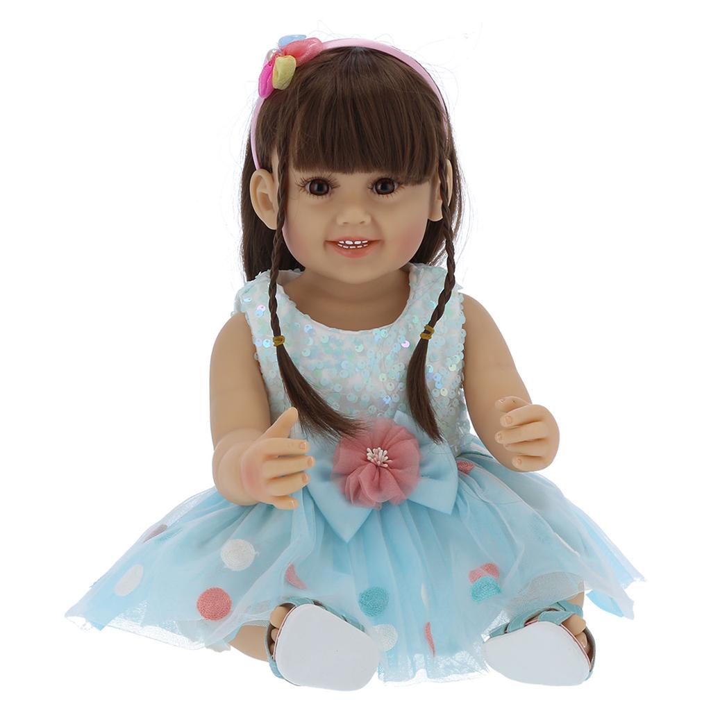 55cm Reborn Mädchenpuppe Modischer blauer Rock Lebensechte Kleinkindpuppe Kinderspielzeug Geschenk
