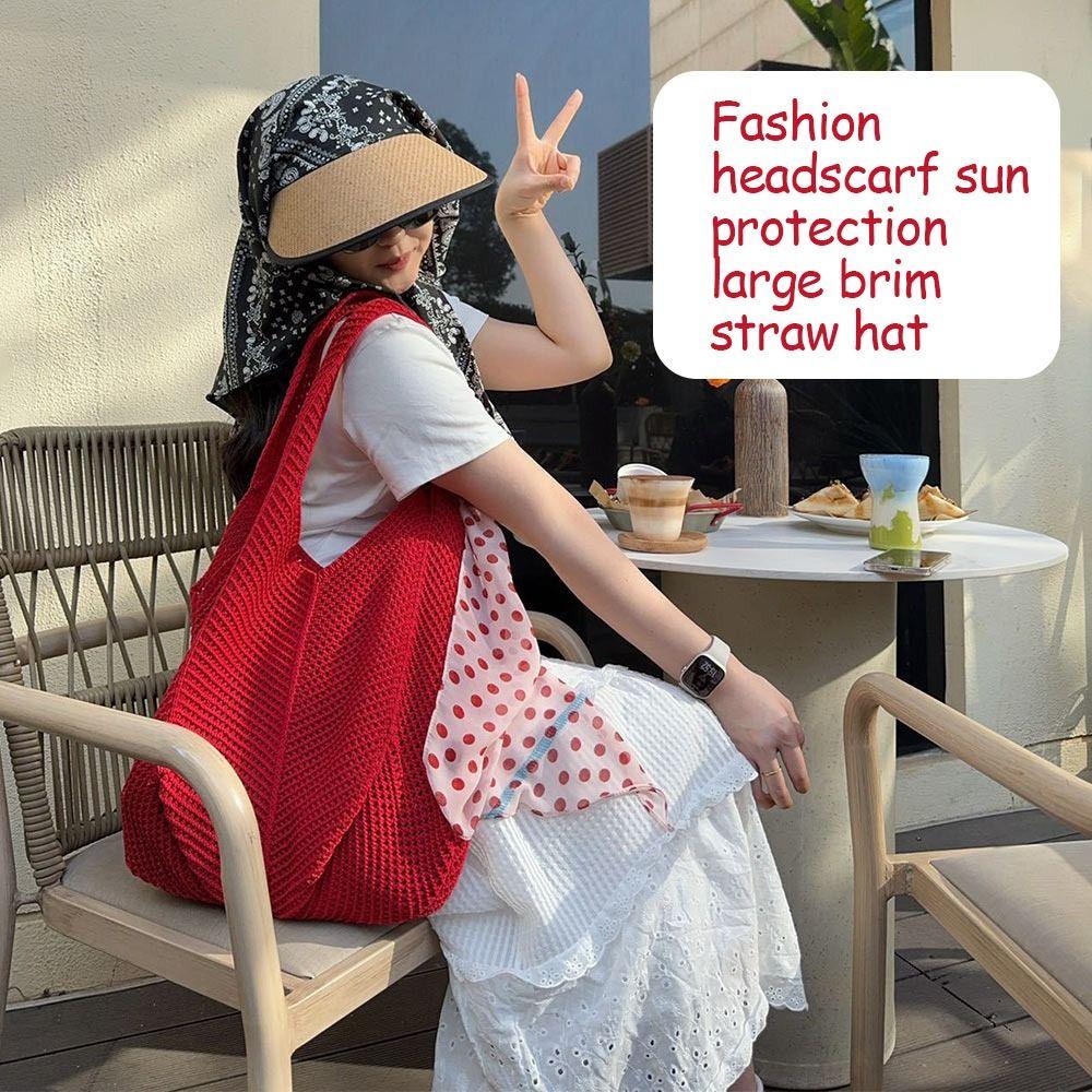 Fashion Empty Top Summer Beach Hat Anti-UV Breathable Headscarf Sunscreen Hat Korean Portable Visor Women Girls