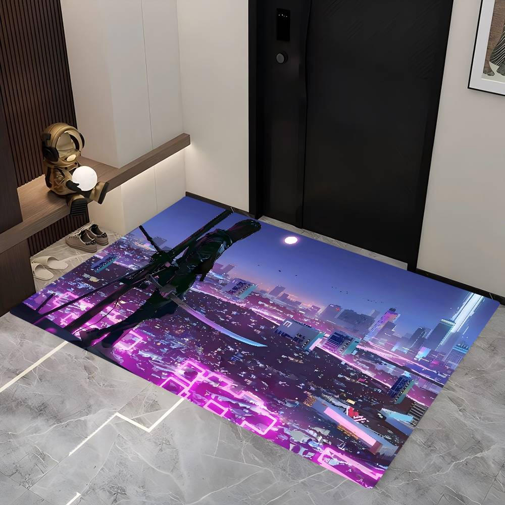 C-Cyberpunk S-SamuraiS Entrance Door Mat Washable Non-Slip Living Room Sofa Chairs Area Mat Kitchen Welcome Doormat