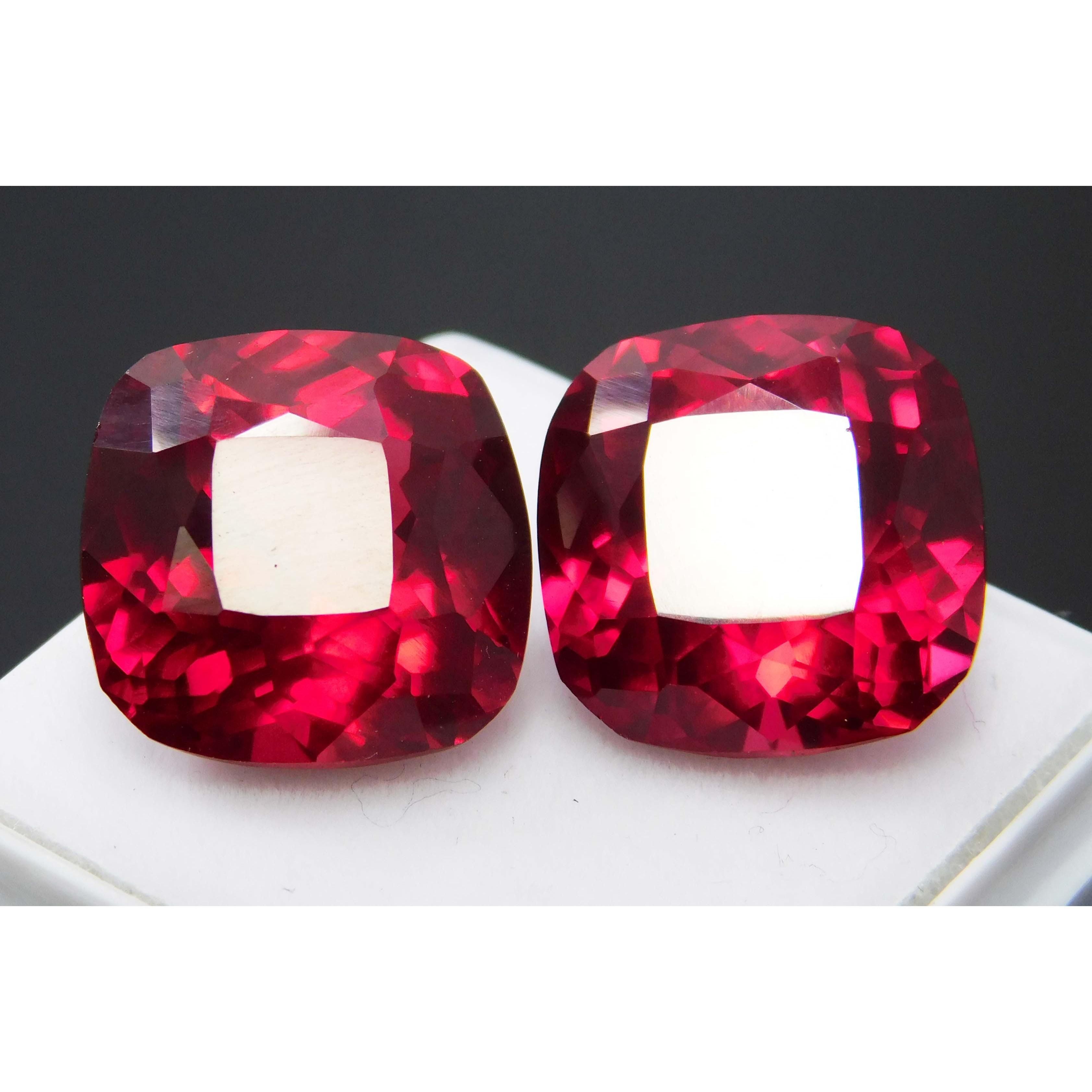 

CERTIFIED Loose Gemstone 26.95 Ct Natural Red Ruby Cushion Cut Pair A-2183 13.4 mm each approx червоний