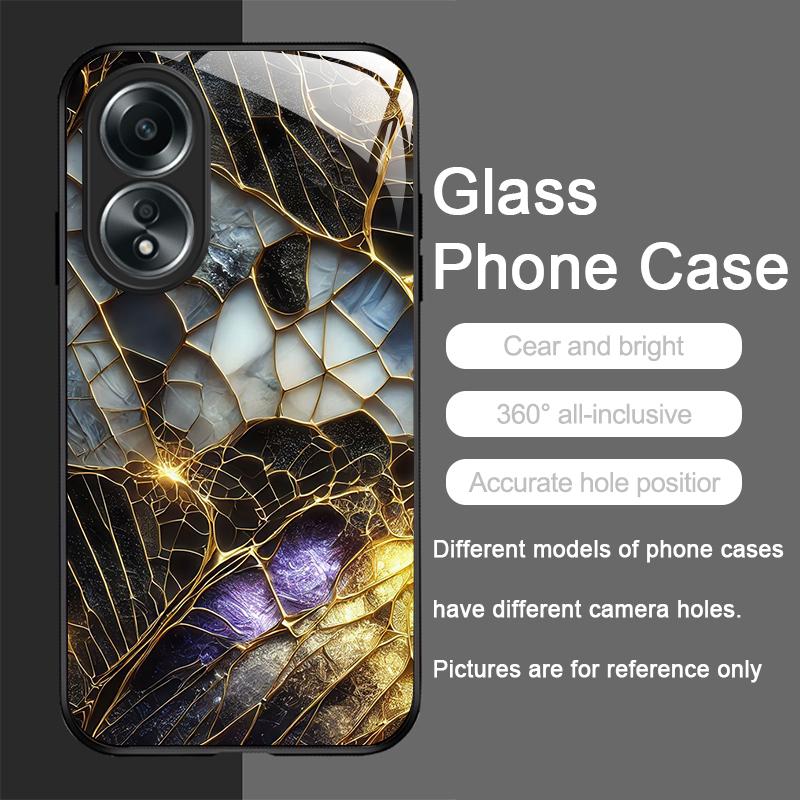 Stylish Purple-Crystal Marble Texture Tempered Glass Phone Case for OPPO Realme 13 Pro Plus 12 11 10 C55 X7 GT Neo 2 3T 5G Cover