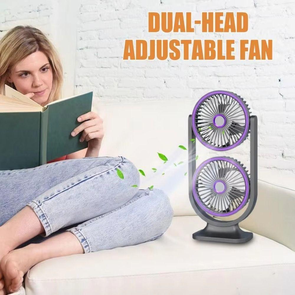 5 Gear Double Head Desk Fan USB Rechargeable Table Cooling Clip Fan Office Desktop