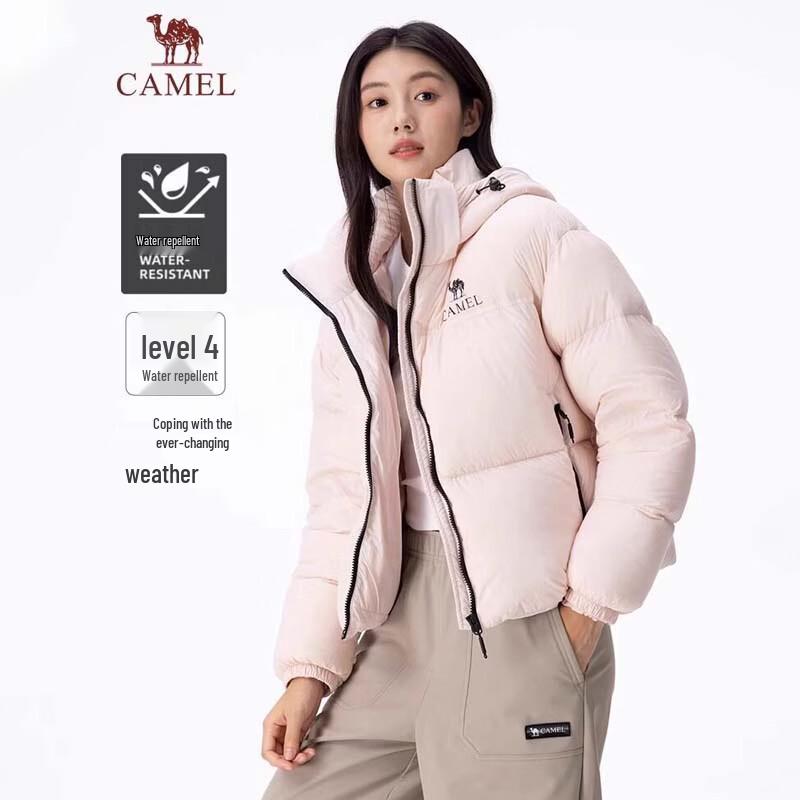 CAMEL Women s Black Diamond Series Hooded Short Puffer Down Jacket 2XL