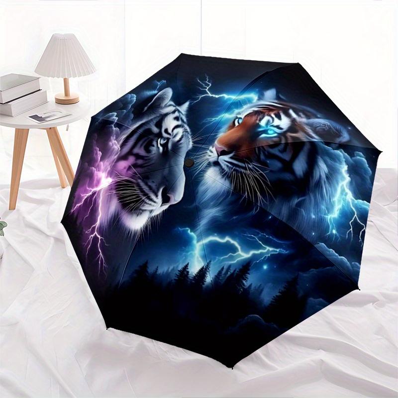 

1pc Electric Storms and Tiger Faces Durable Cartoon Folding Umbrella,Compact Umbrella for Men and Women, Suitable for Travel or Daily Use.C092