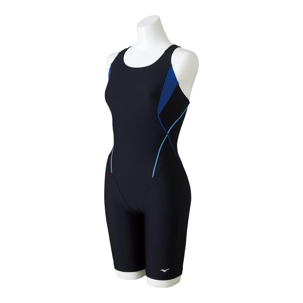 MIZUNO STROKE ONE Size Size Fitness Gym Swimwear Women's All-in-One Swimsuit, N2JG2308, XL, Black/Blue, 92,