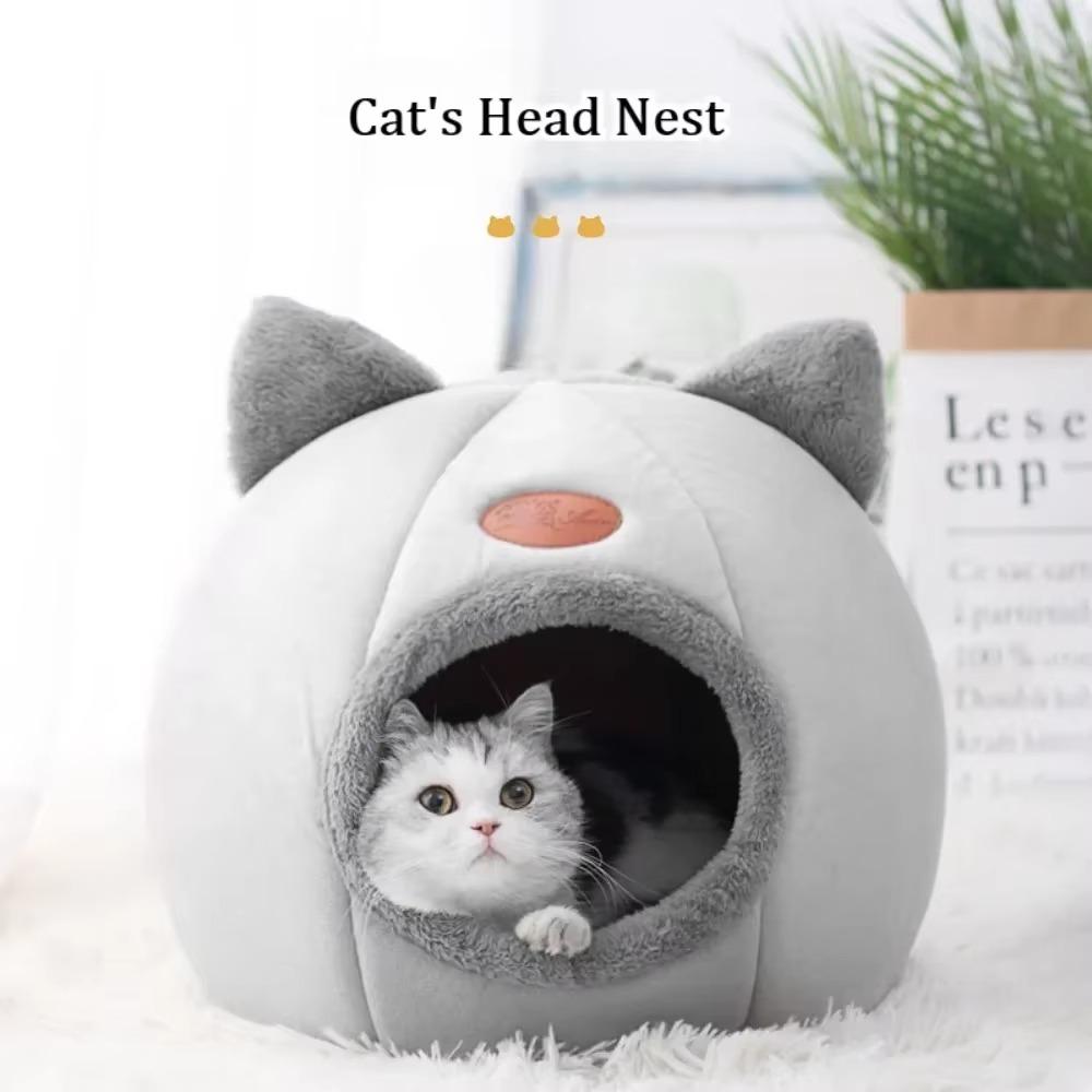 Katzennest Winter Halbgeschlossen Warmes Hundehaus Katzenohr Design für Haustiernest Rutschfestes Katzen- und Hundebett Rund Verdicktes Haustiernest