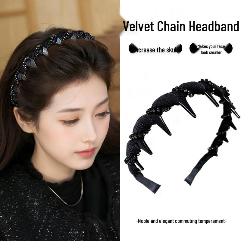 Korean Pearl Rhinestone Non-Slip Headband with Teeth - 2026 High Skull Design