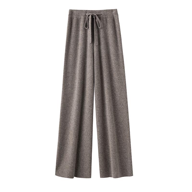 100% Australian Wool Wide-Leg Women's Extra Long Straight-Leg Cashmere Knit Pants for Autumn Winter