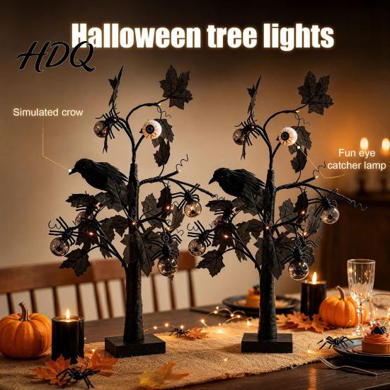 Lampade Natalizie da Tavolo Albero di Halloween Luce LED Ramo Nero Illuminato con Occhio di Fantasma Zucca Ragno USB Festival Luci da Interno Oggetti di Scena e Batteria
