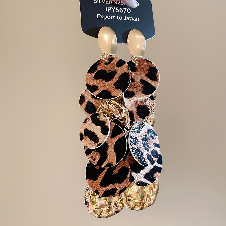 Silbernadel Harzleder Leopardenmuster Geometrisch Rund Blume Ohrringe Herbst und Winter Stecker Nische High-End Ohrringe Frauen