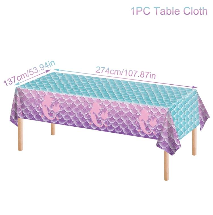 Little Mermaid Tablecloth Mermaid Tail Disposable Tableware Mermaid Birthday Party Decoration Baby Shower Girl Birthday Decor