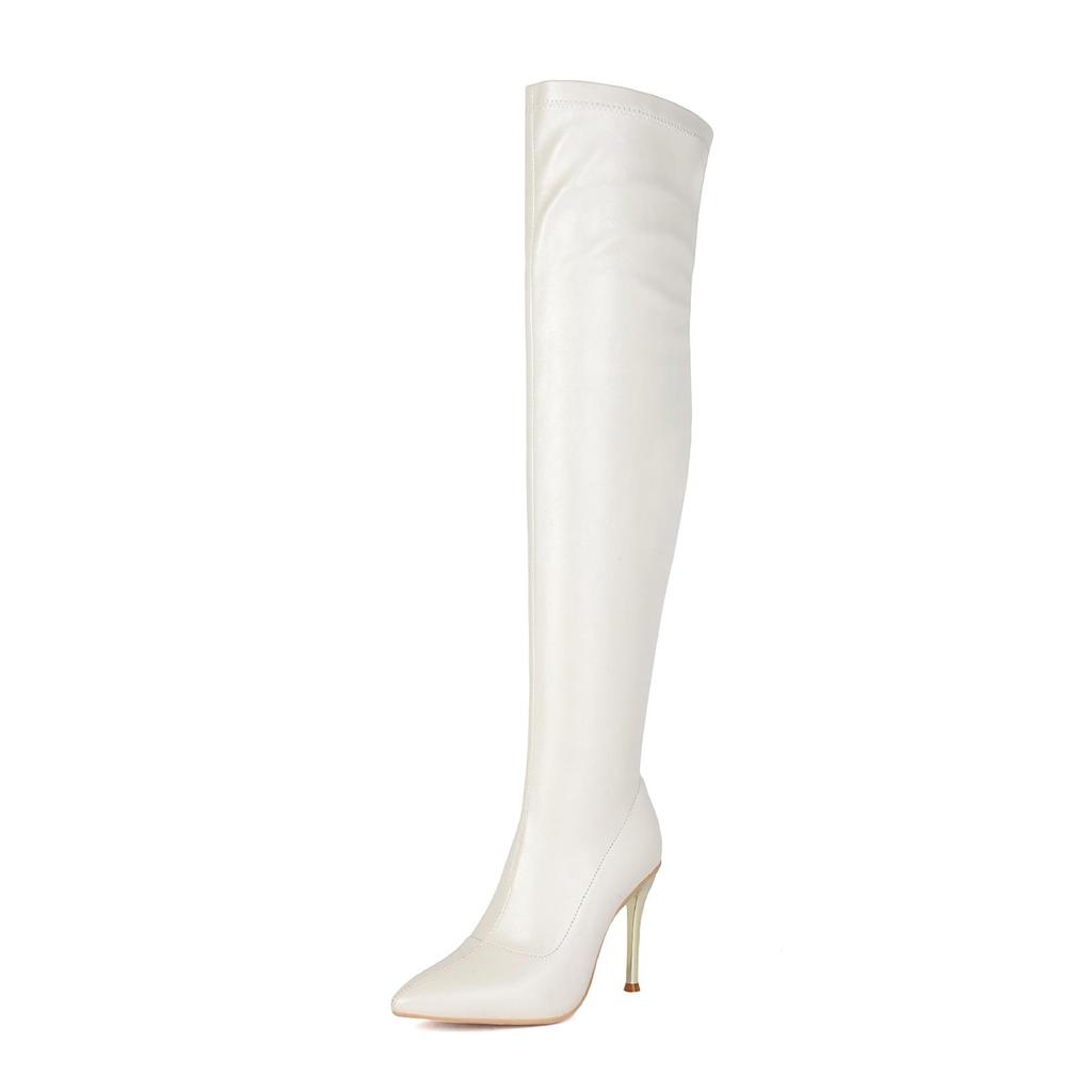 Stivali sexy da donna con tacco a spillo, sopra il ginocchio, a punta, taglie forti 40-48, tacco ultra alto, stile europeo