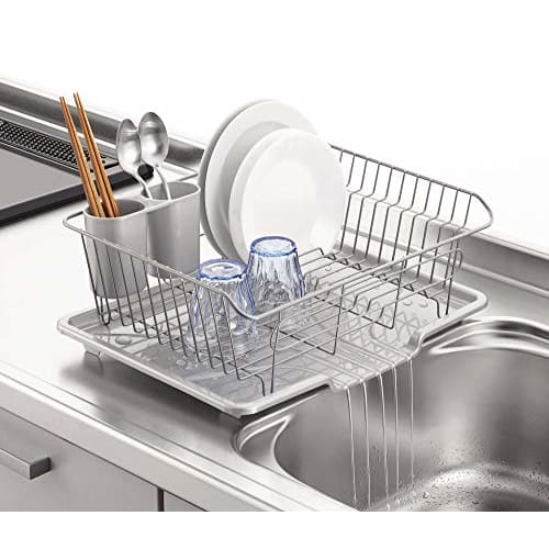 Pearl Metal Plastic Dish Drainer with Draining Tray, Vertical Type, Gray, Ardeo HB-4066