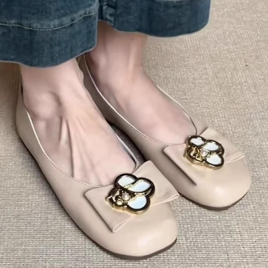 Sheepskin~ Leather Super Soft Light Mouth Single Shoes Women's 2025 New Summer Ballet Doudou Shoes Versatile Flat Grandma Shoes