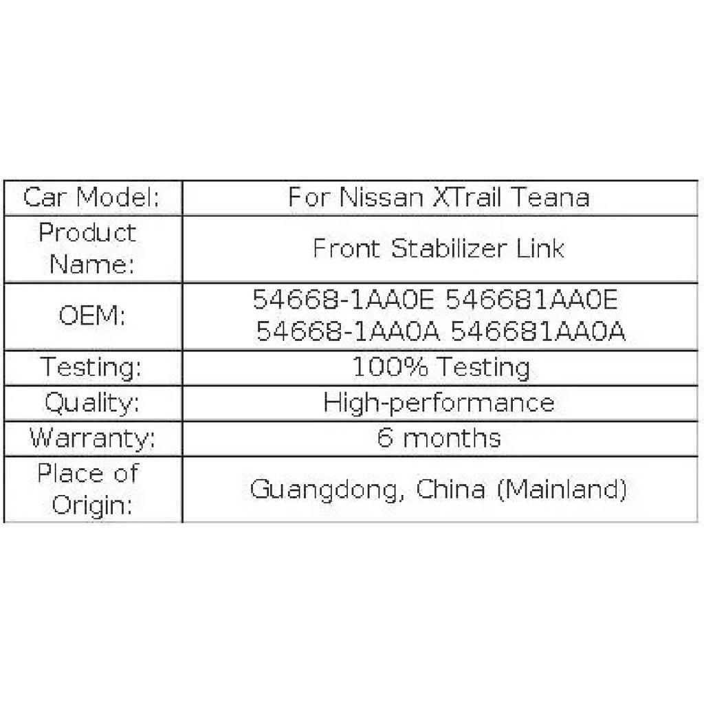 For Nissan XTrail Teana Front Stabilizer Link 54668-1AA0E 546681AA0E 54668-1AA0A 546681AA0A