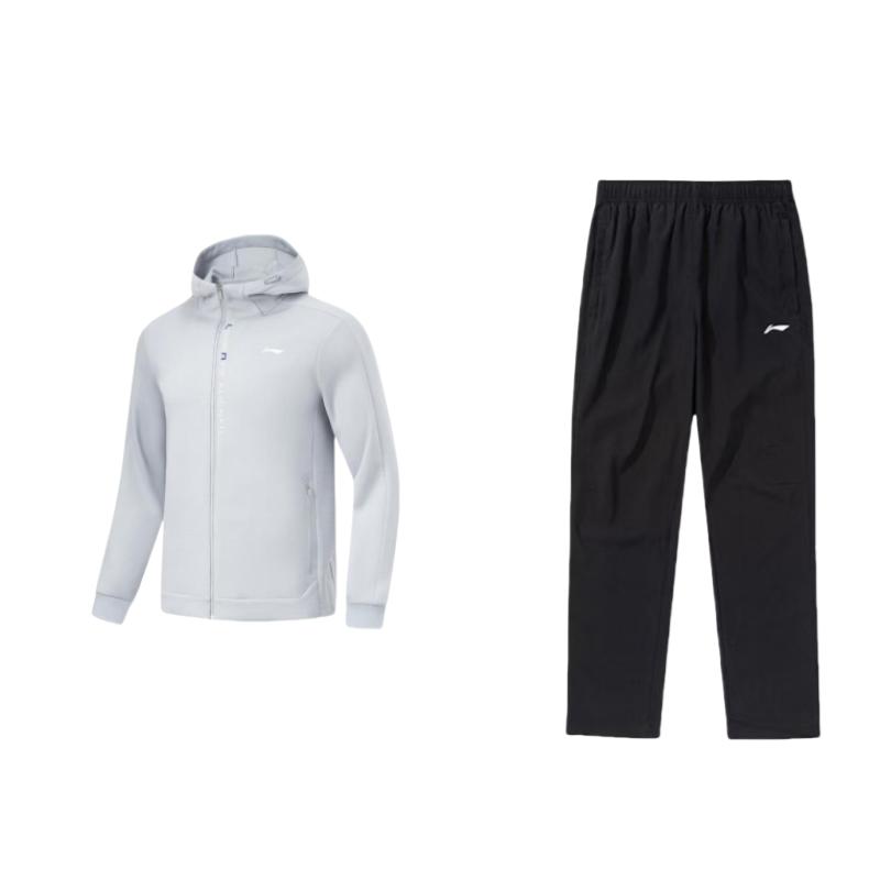 Li-Ning Letter Print Simple Outdoor Loose Hooded Long Sleeve Elastic Waist Long Pants Casual Sports Suit Men Suit AWDU067-5+AYKT413-1