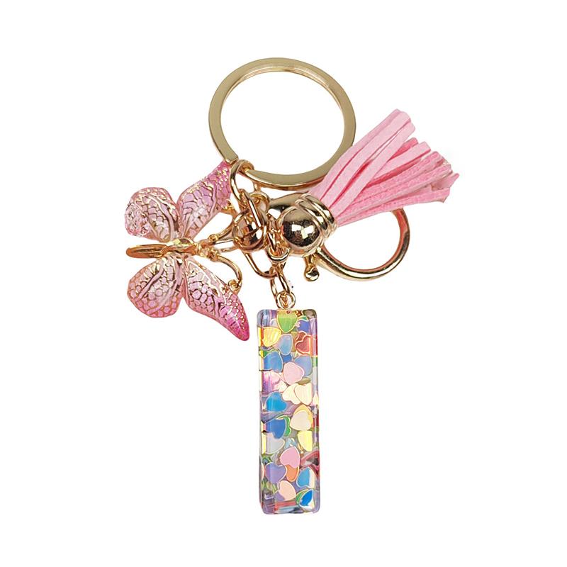 Pink Letter Keychain Heart Sequin Butterfly Tassel Keychain Epoxy Pendant Accessory For Women