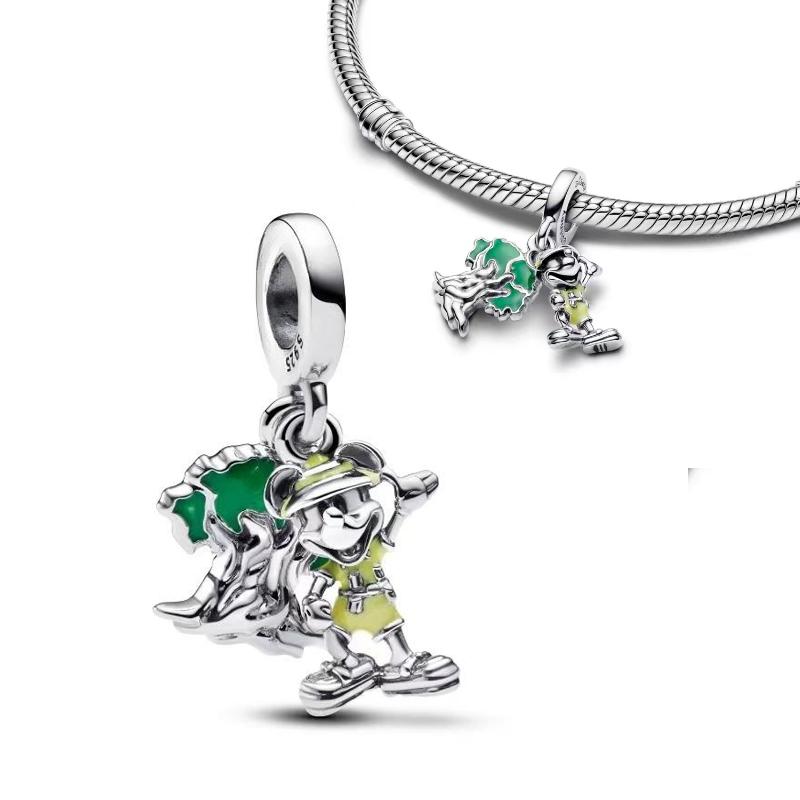 925 Silver Charm Beads DIY Mickey Mienie Bracelet Clip Safety Chain Love Gift Pendant