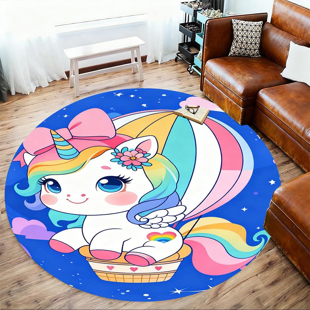 1PC Unicorn Balloon Round Chair mat Area Rug - Non-Slip, Floor Mat for Office, Bedroom, and Indoor Decor -Gift D1127265