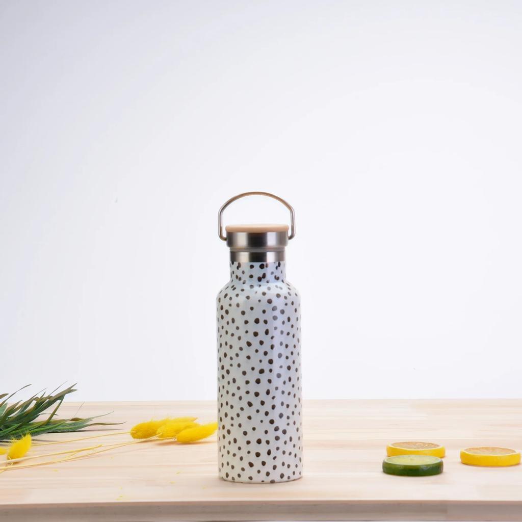 500ML Sports THERMOS CUP With Handle,Bamboo Lid,Printed Drinkware,Stainless Steel Vacuum Flasks,Camping And Gym Water Bottle