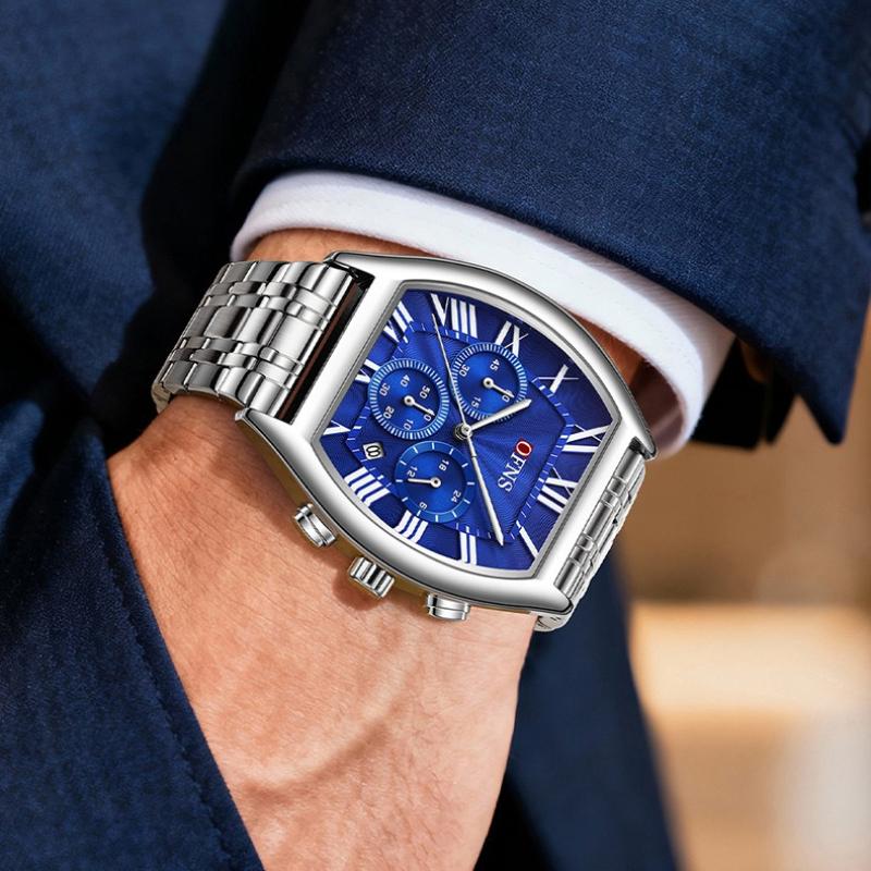 Men's Business Leisure Watch Date Chronograph Steel Quartz Wristwatches Strip Zinc Alloy Case Tempered Glass Mirror