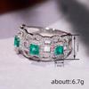 Trend Silver Fashion Hollow Inlaid with Full Diamonds Rings for Women Exquisite Small Square Emerald Ring Wedding Jewelry