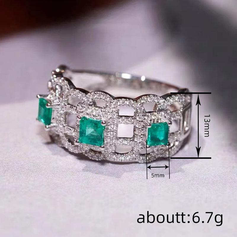 Trend Silver Fashion Hollow Inlaid with Full Diamonds Rings for Women Exquisite Small Square Emerald Ring Wedding Jewelry