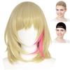 CaseEden Cosplay Wig, Medium, Heat-Resistant, Gold Blonde with Pink Mesh, Set of 2 Wig Nets