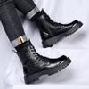 Mode für Männer Casual Naturleder Stiefel schwarz trendige Plateauschuhe Party Bankett Kleider Designer High Boot coole Motorrad Bota