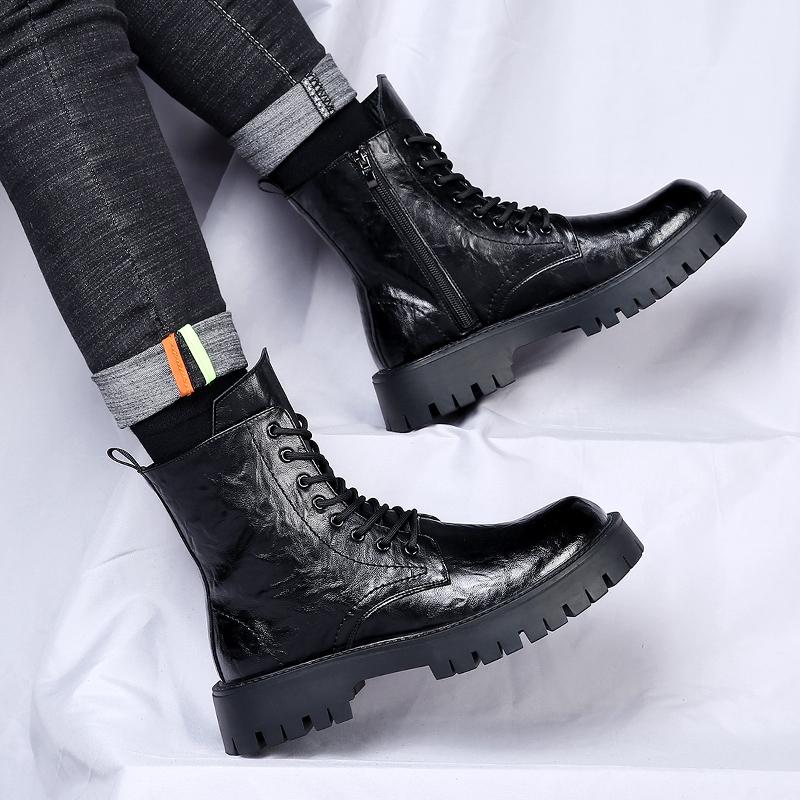 Mode für Männer Casual Naturleder Stiefel schwarz trendige Plateauschuhe Party Bankett Kleider Designer High Boot coole Motorrad Bota