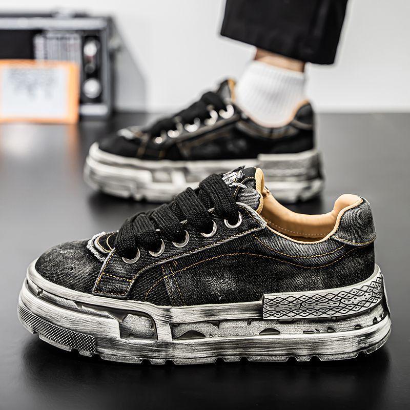 Herren Distressed Denim Canvas German Trainer Dad Shoes - Trendiger Casual Sportstil