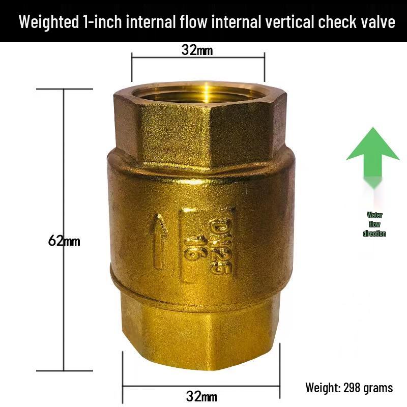 Brass Vertical Check Valve, Water Pipe Backflow Preventer, 1 Inch, Male/Female Thread, Unidirectional Valve.