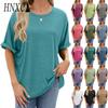 HNXC Spring Summer Solid-color Round-neck Loose Short-sleeved T-shirt Top for Women