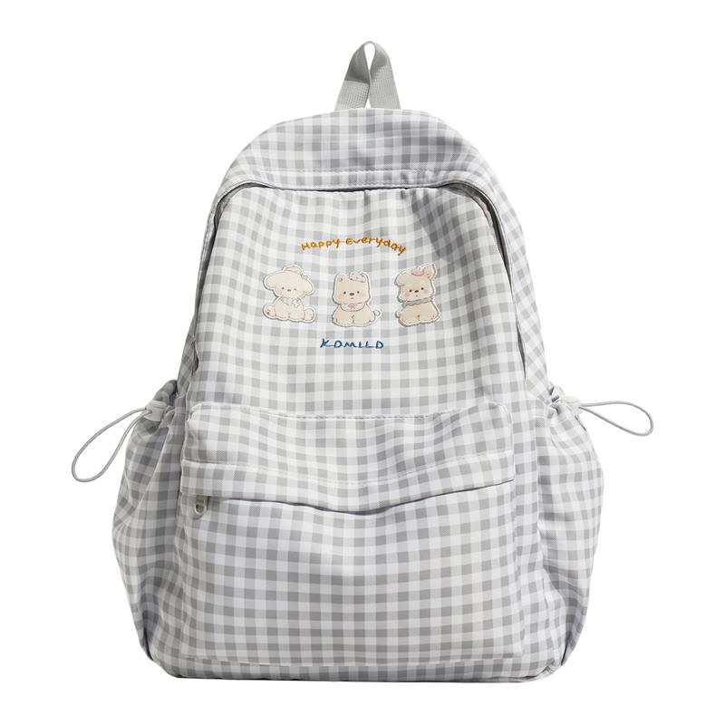 Plaid Student Schoolbag Cartoon Puppy Backpack Small