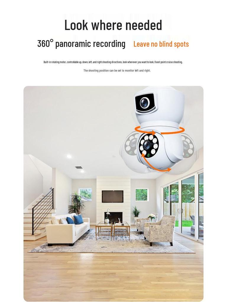 Dual Lens WiFi PTZ Smart Bulb Surveillance Camera with Full Color E27