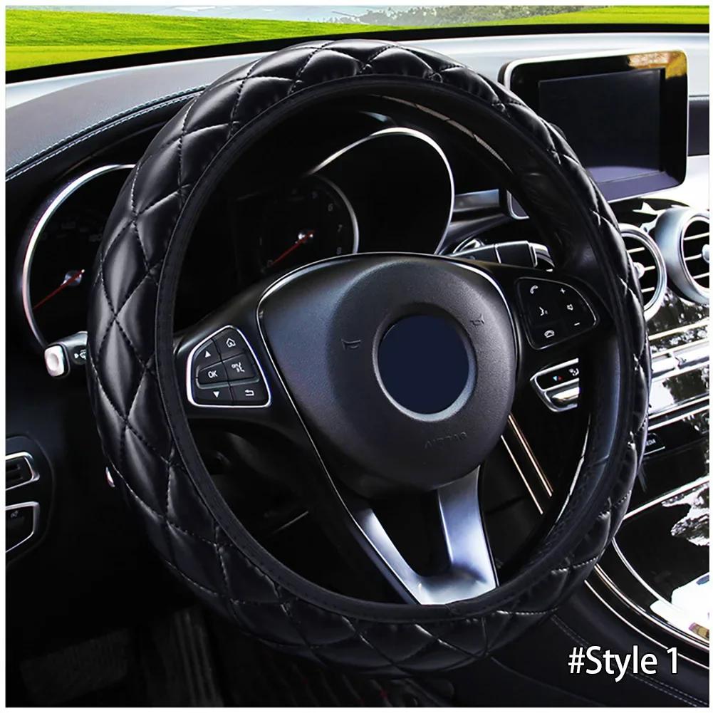 37-38CM Car Steering Wheel Cover Crystal Crown Steering Covers Car Interior Accessories PU Leather Car-styling Universal