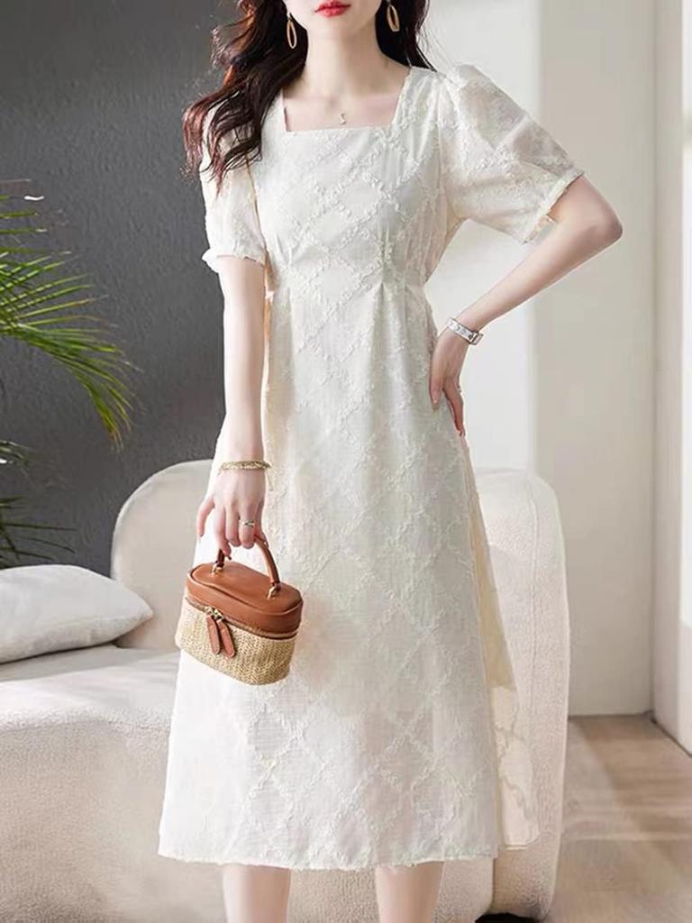 Short Sleeve Tunic Fall [PH.YZBBDPG] Dress, U-Neck, Wedding, Party, Dress, Ruffles, Stylish, Feminine, Slimming, Spring, Summer,