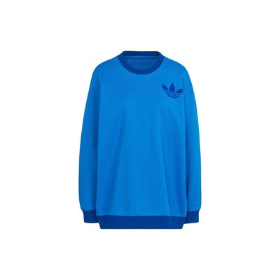 Originální mikina Three Stripes FW22 s kulatým výstřihem, potiskem loga, pulovr s dlouhým rukávem, dámská mikina, modrá IB2038
