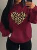 Women's Loose Leopard Heart Print Fleece Hoodie