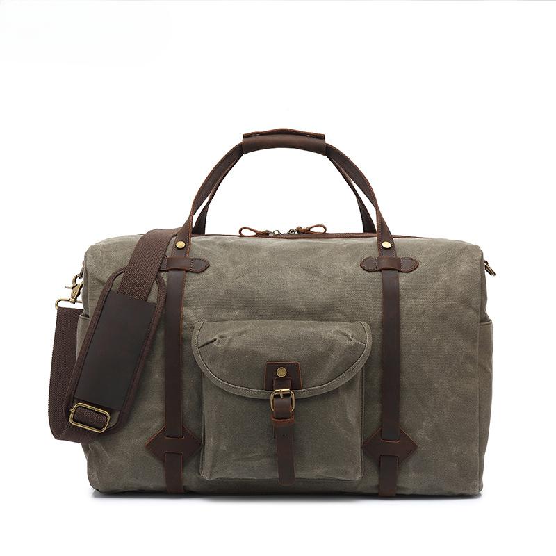Waxed Canvas Luggage Leather Carry-on Travel Bag Casual Men's Bag Single Shoulder Crossbody Travel Bag